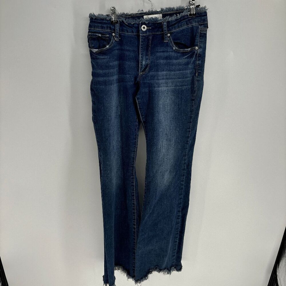 A2 SA Jeans Frayed edges juniors medium wash low rise y2ks flare jeans 7